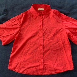 Stark X Puff Sleeve Button Up Blouse - Red
